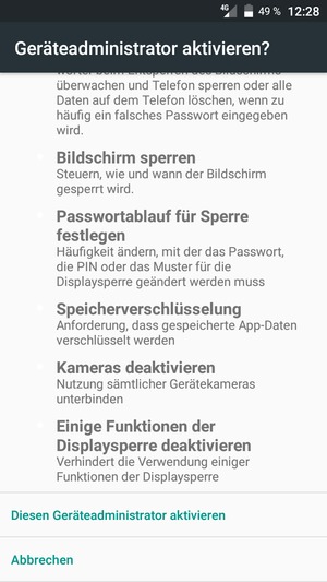 Scrollen Sie und wählen Sie Diesen Geräteadministrator aktivieren