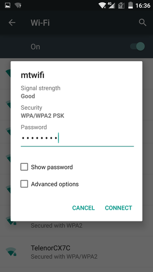 Enter the Wi-Fi password and select CONNECT