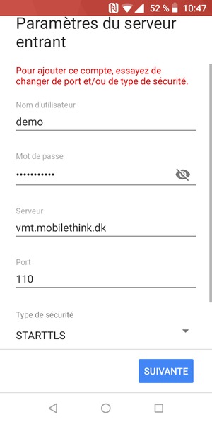 Sélectionnez Type de sécurité