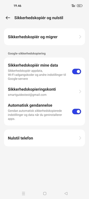 Vælg Sikkerhedskopieringskonto