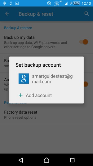 Select your backup account