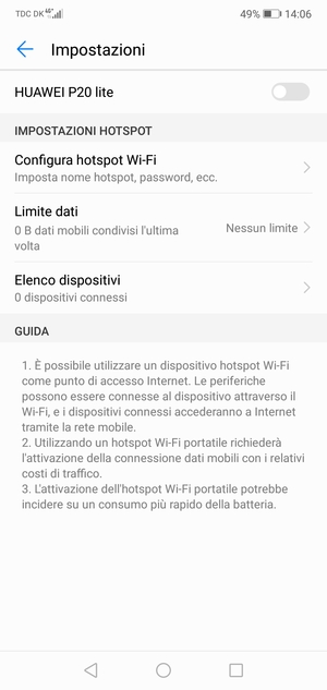 Seleziona Configura hotspot Wi-Fi