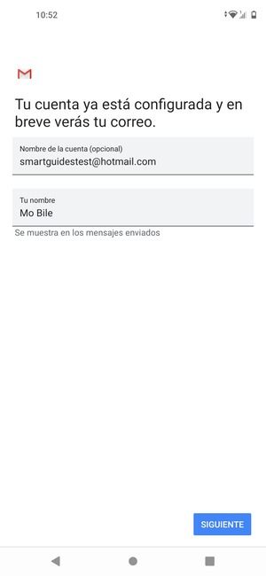 Déle a su cuenta un nombre y escriba su nombre. Seleccione SIGUIENTE