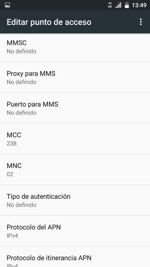 Desplácese hacia abajo e introduzca la información MMS