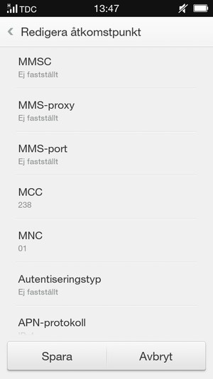 Scrolla ner och ange MMS-information