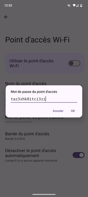 Saisissez un mot de passe de hotspot Wi-Fi d'au moins 8 caractères et sélectionnez OK