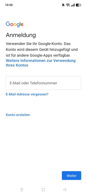 Geben Sie Ihre Gmail Adresse ein und wählen Sie Weiter