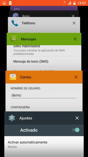 Seleccione el icono X para cerrar todas las aplicaciones en ejecución