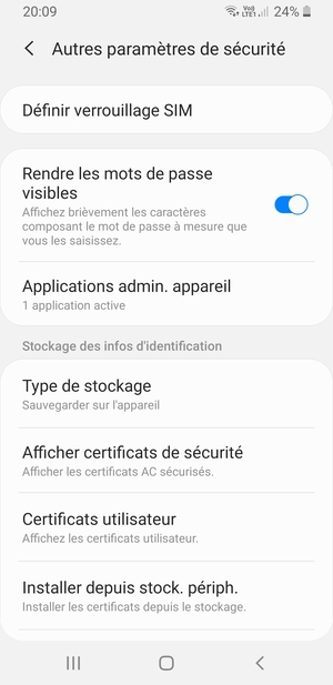 Sélectionnez Définir verrouillage SIM