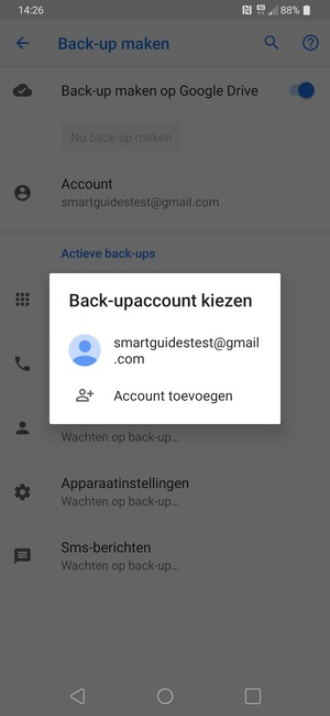 Selecteer uw back-up-account