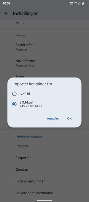 Vælg SIM-kort og OK