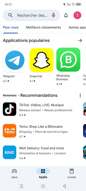 Sélectionnez la barre de Recherche