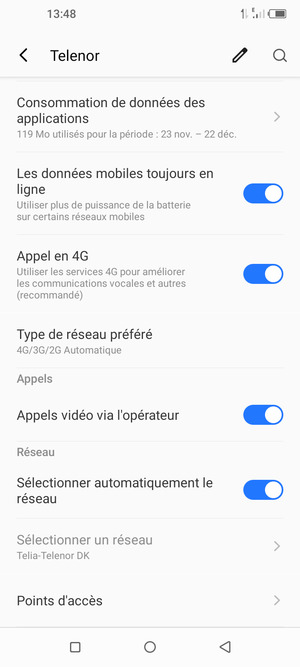 Pour changer de réseau en cas de problèmes de réseau, désactiver Sélectionner automatiquement le réseau