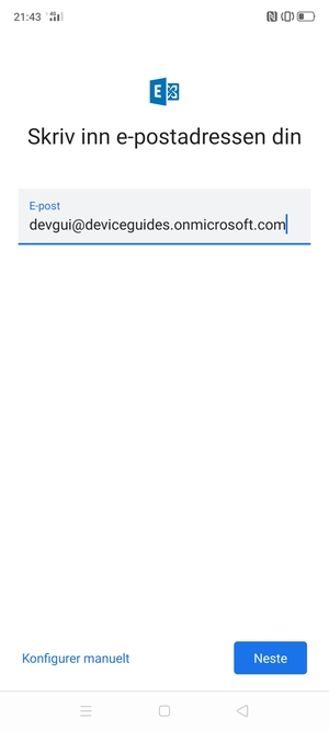Skriv inn e-postadresse og velg Konfigurer manuelt