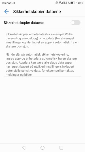 Slå på Sikkerhetskopier dataene
