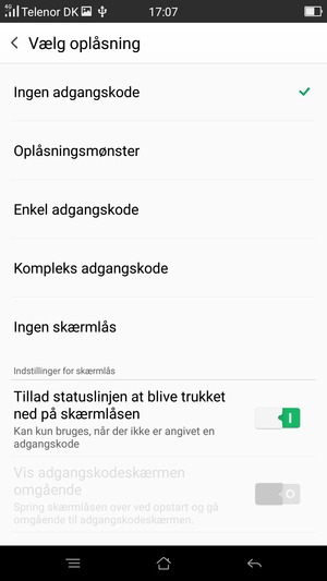 Vælg Oplåsningsmønster