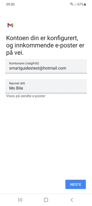 Gi din konto et navn og skriv inn ditt navn. Velg NESTE