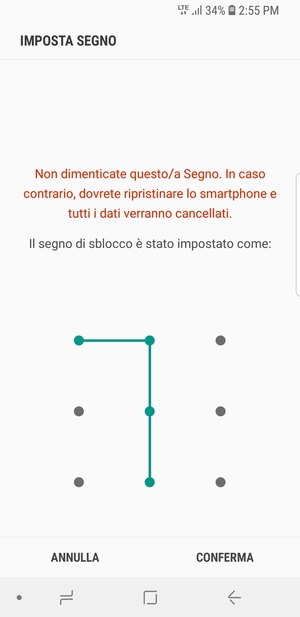 Disegna nuovamente la sequenza di sblocco e seleziona CONFERMA