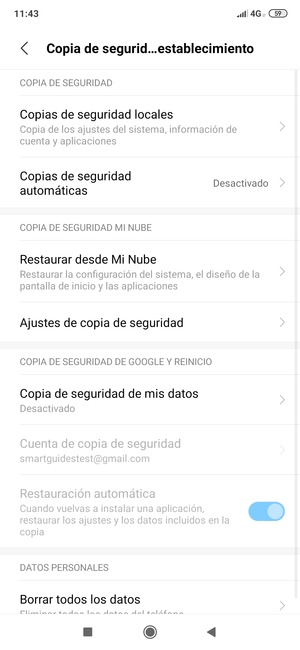 Seleccione Copia de seguridad de mis datos
