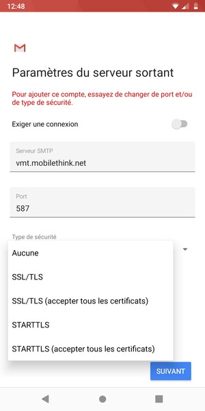 Sélectionnez Aucune puis SUIVANT