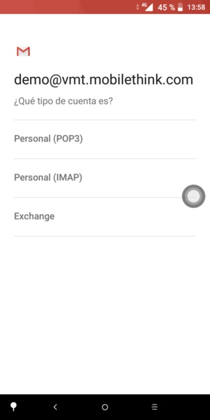 Seleccione Personal (POP3) o Personal (IMAP)