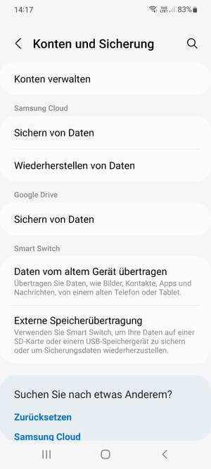 Scrollen Sie zu Google Drive und wählen Sie Sichern von Daten