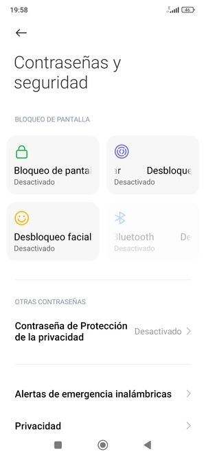 Para activar su bloqueo de pantalla, vaya al menú Contraseñas y seguridad y seleccione Bloqueo de pantalla