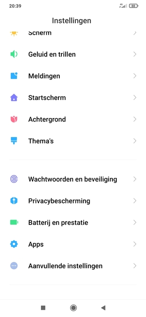 Scroll naar en selecteer Wachtwoorden en beveiliging