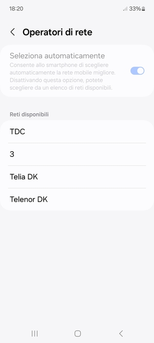 Seleziona un operatore di rete dall'elenco