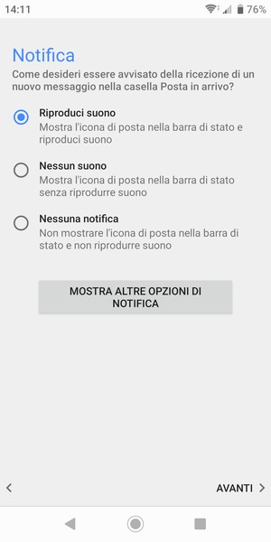 Seleziona la tua opzione preferita e poi AVANTI