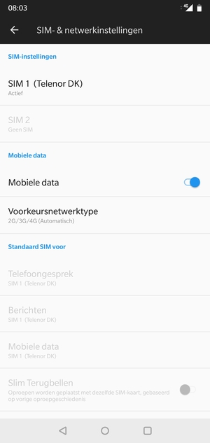 Selecteer SIM 1 of SIM 2