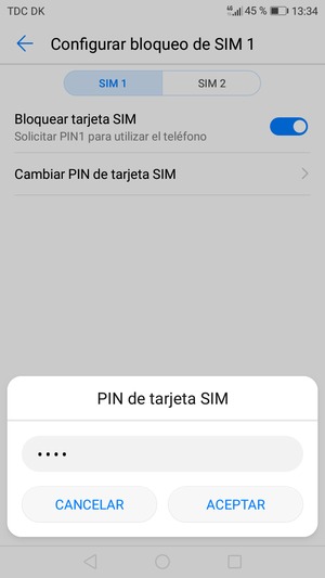 Introduzca su PIN anterior de tarjeta SIM y seleccione ACEPTAR