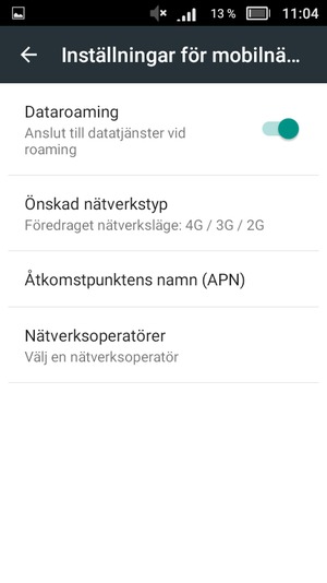 Slå på eller stäng av Dataroaming