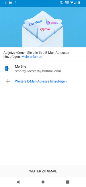 Wählen Sie WEITER ZU GMAIL