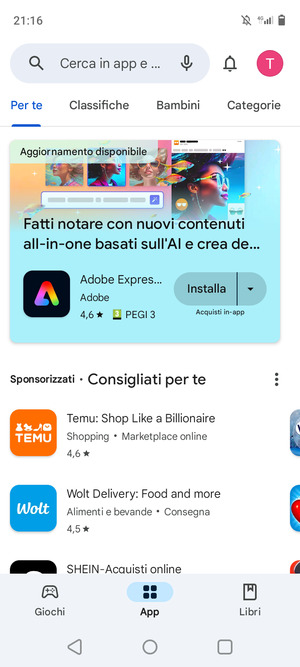 Seleziona la barra di ricerca