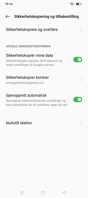 Velg Sikkerhetskopier konto