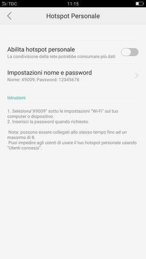 Seleziona Impostazioni nome e password