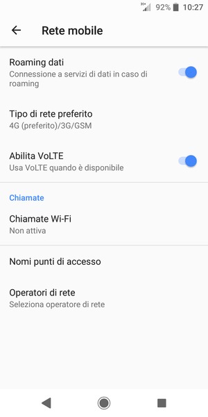 Attiva o disattiva Roaming dati