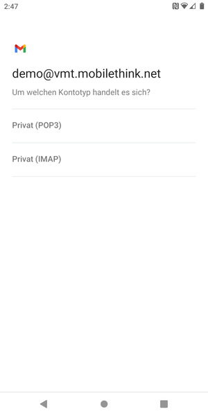 Wählen Sie Privat (POP3) oder Privat (IMAP)