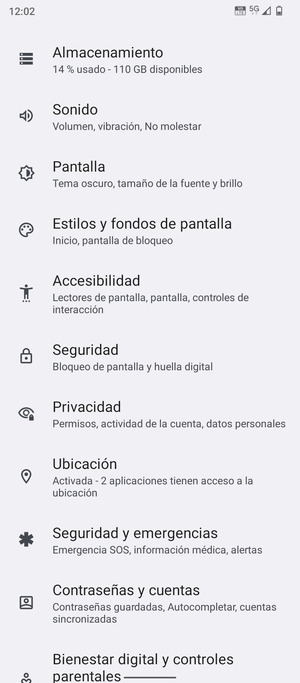 Desplácese y seleccione Seguridad