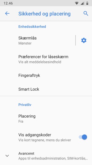 Scroll til og vælg Avanceret