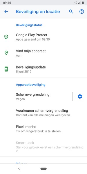 Om uw schermvergrendeling te activeren, ga naar het Beveiliging en locatie-menu en selecteer Schermvergrendeling