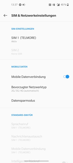 Wählen Sie SIM 1 oder SIM 2