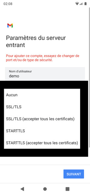Sélectionnez Aucun puis SUIVANT