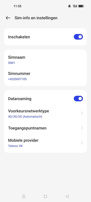 Schakel Dataroaming in of uit