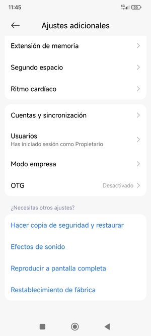 Desplácese y seleccione Cuentas y sincronización