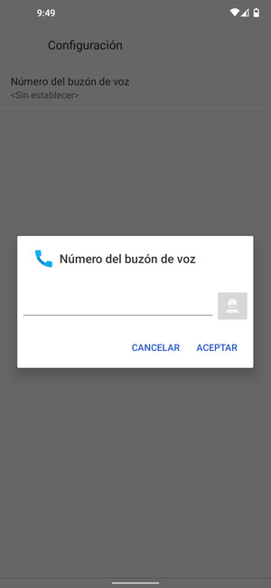 Introduzca el Número del buzón de voz y seleccione ACEPTAR
