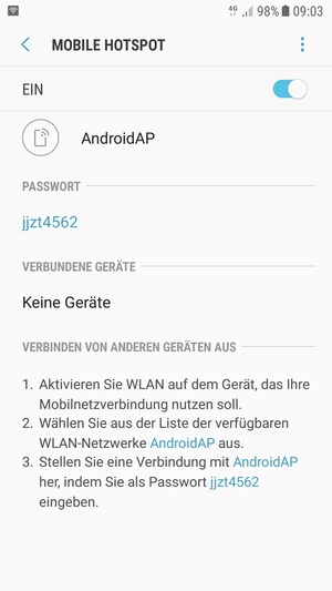 Ihr Handy ist jetzt für die Verwendung als Modem eingerichtet