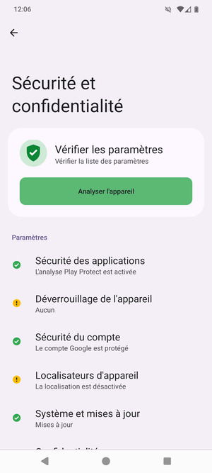 Pour activer votre écran de verrouillage, allez dans le menu Sécurité et confidentialité et sélectionnez Déverrouillage de l'appareil