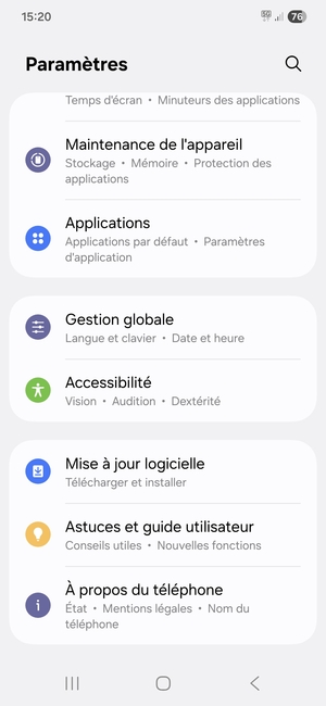 Faites défiler et sélectionnez Mise à jour logicielle